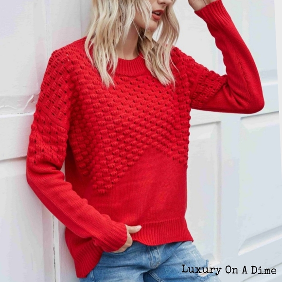 Distressed Openwork Breathable Knit Lightweight Sweater Pullover Red - Picture 3 of 9